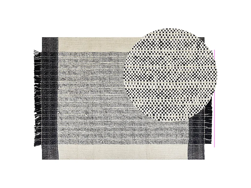Teppich Wolle / Baumwolle weiß 140 x 200 cm Fransen schwarz handgewebt Ketenli