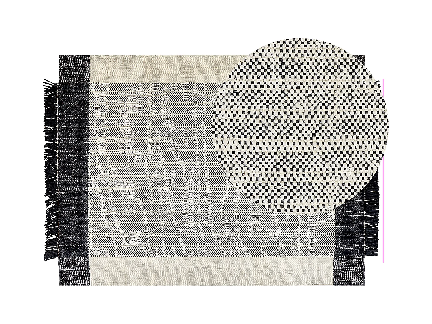 Teppich Wolle / Baumwolle weiß 140 x 200 cm Fransen schwarz handgewebt Ketenli