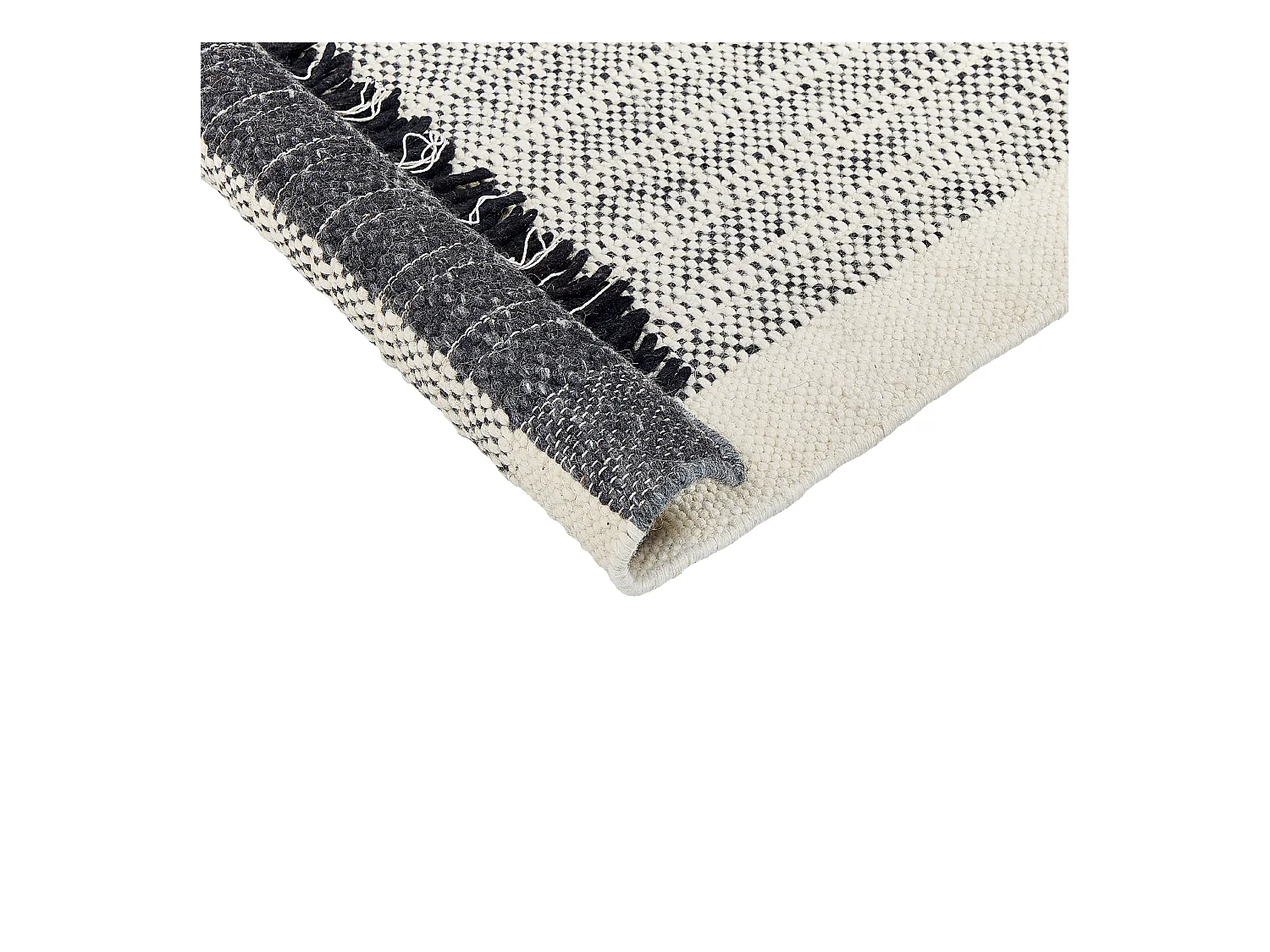 Teppich Wolle / Baumwolle weiß 140 x 200 cm Fransen schwarz handgewebt Ketenli