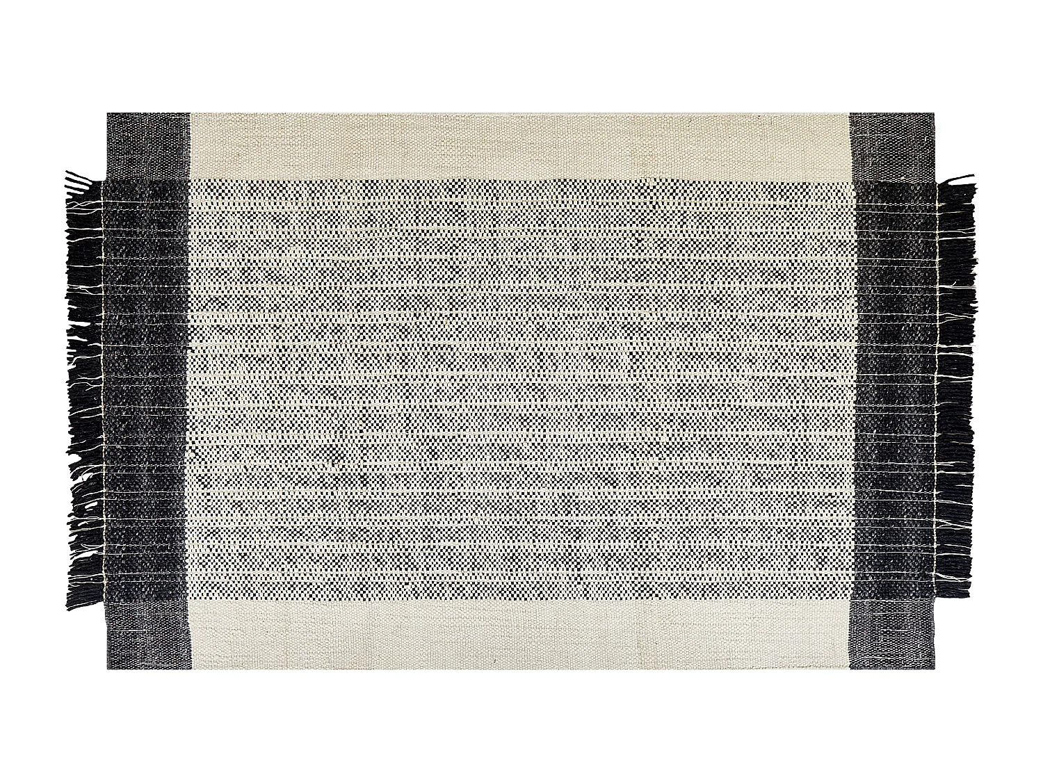 Teppich Wolle / Baumwolle weiß 140 x 200 cm Fransen schwarz handgewebt Ketenli