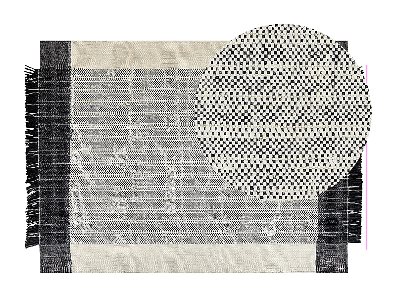 Teppich Wolle / Baumwolle weiß 140 x 200 cm Fransen schwarz handgewebt Ketenli