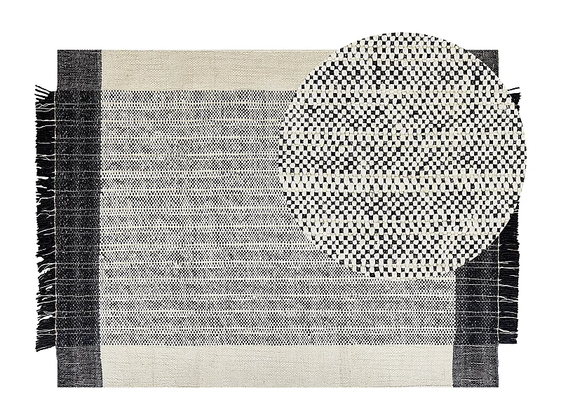 Teppich Wolle / Baumwolle weiß 160 x 230 cm Fransen schwarz handgewebt Ketenli