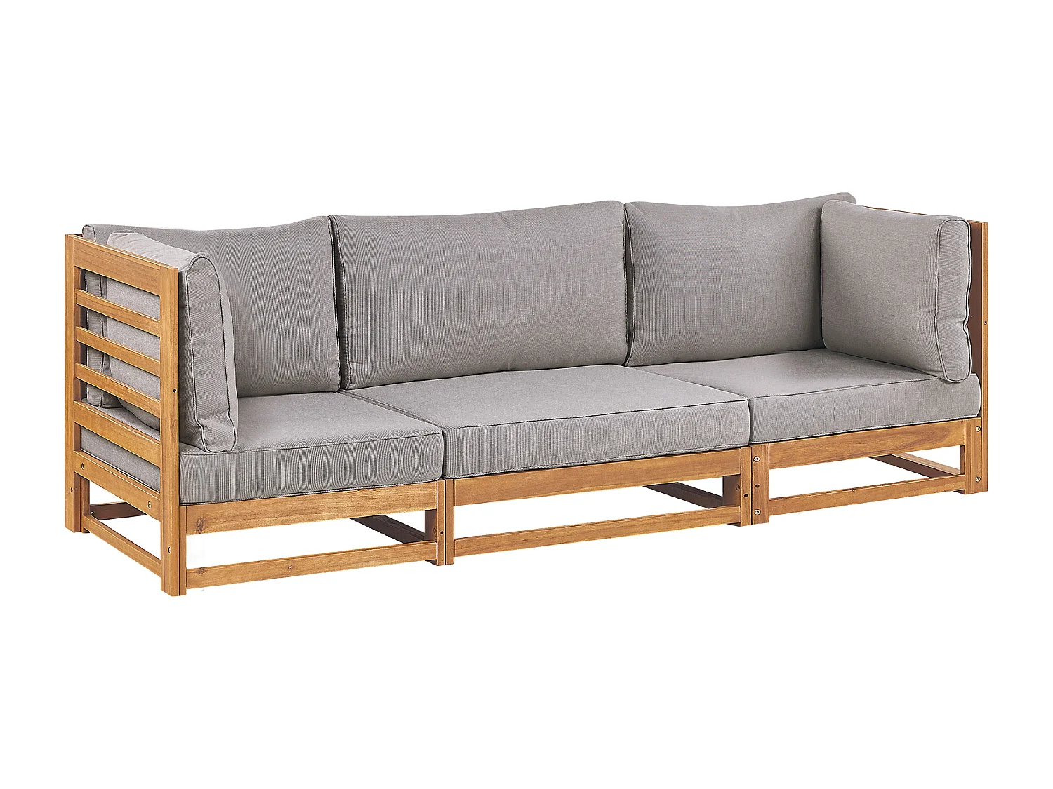 Canapé de jardin 3 places en bois d'acacia et coussins taupe TRANI