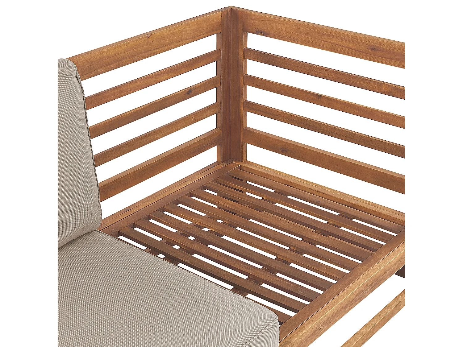 Canapé de jardin 3 places en bois d'acacia et coussins taupe TRANI