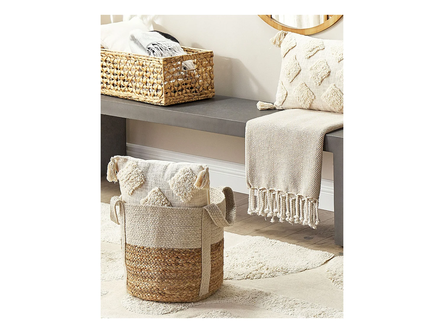 Geflochtene Jute Baumwollkorb Aufbewahrung Beige und Weiß Sonipat