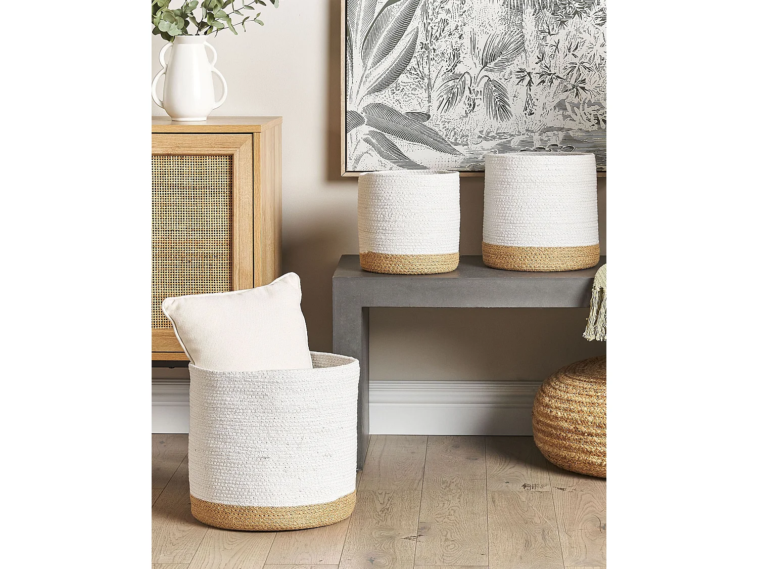 Aufbewahrungskorb 3er Set BASIMA Baumwolle Weiss