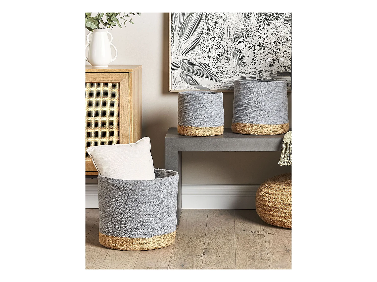 Aufbewahrungskorb 3er Set Baumwolle Jute Behälter Grau und Beige Basima