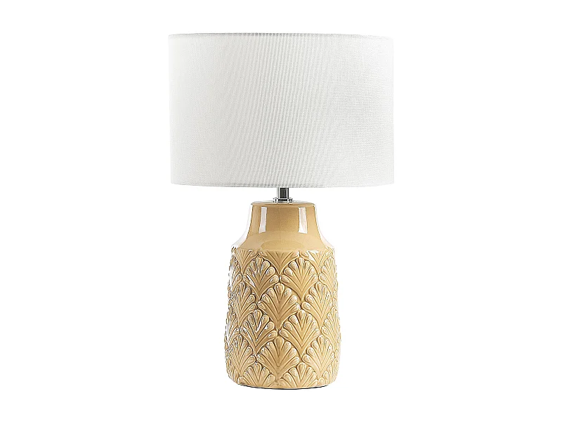 Moderne Tischlampe Keramik glänzend Basis Textil Schirm Wohnzimmer gelb Balao