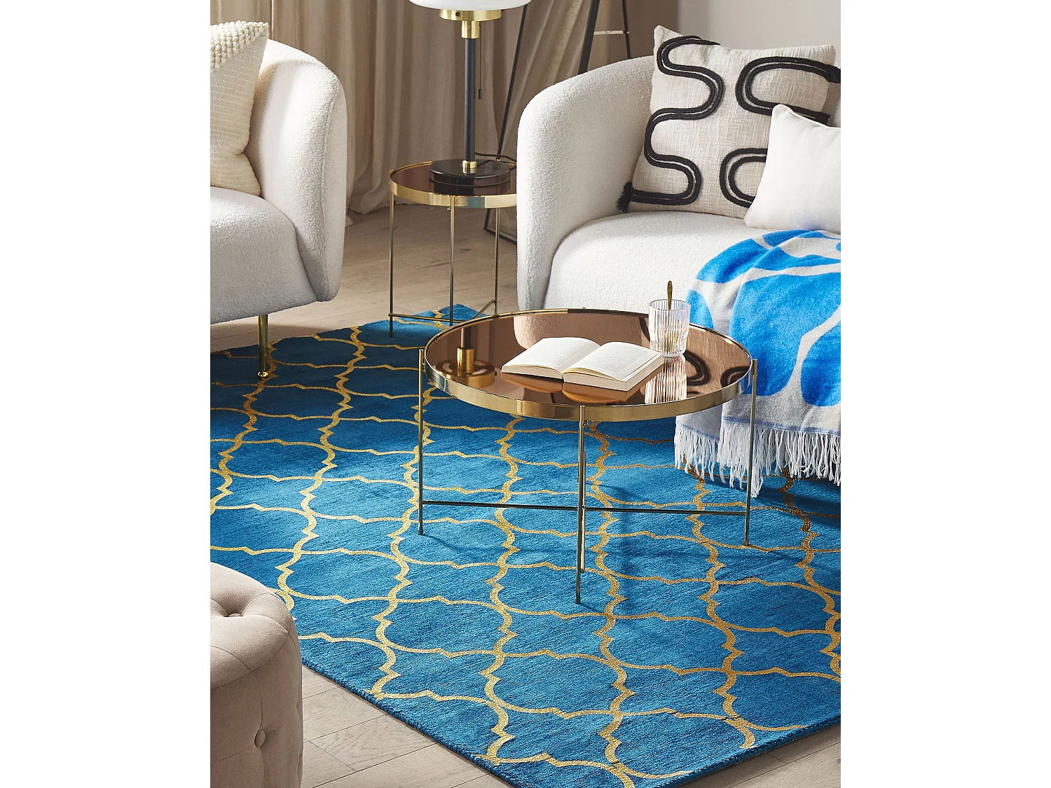 Vloerkleed viscose marineblauw/goud 140 x 200 cm YELKI