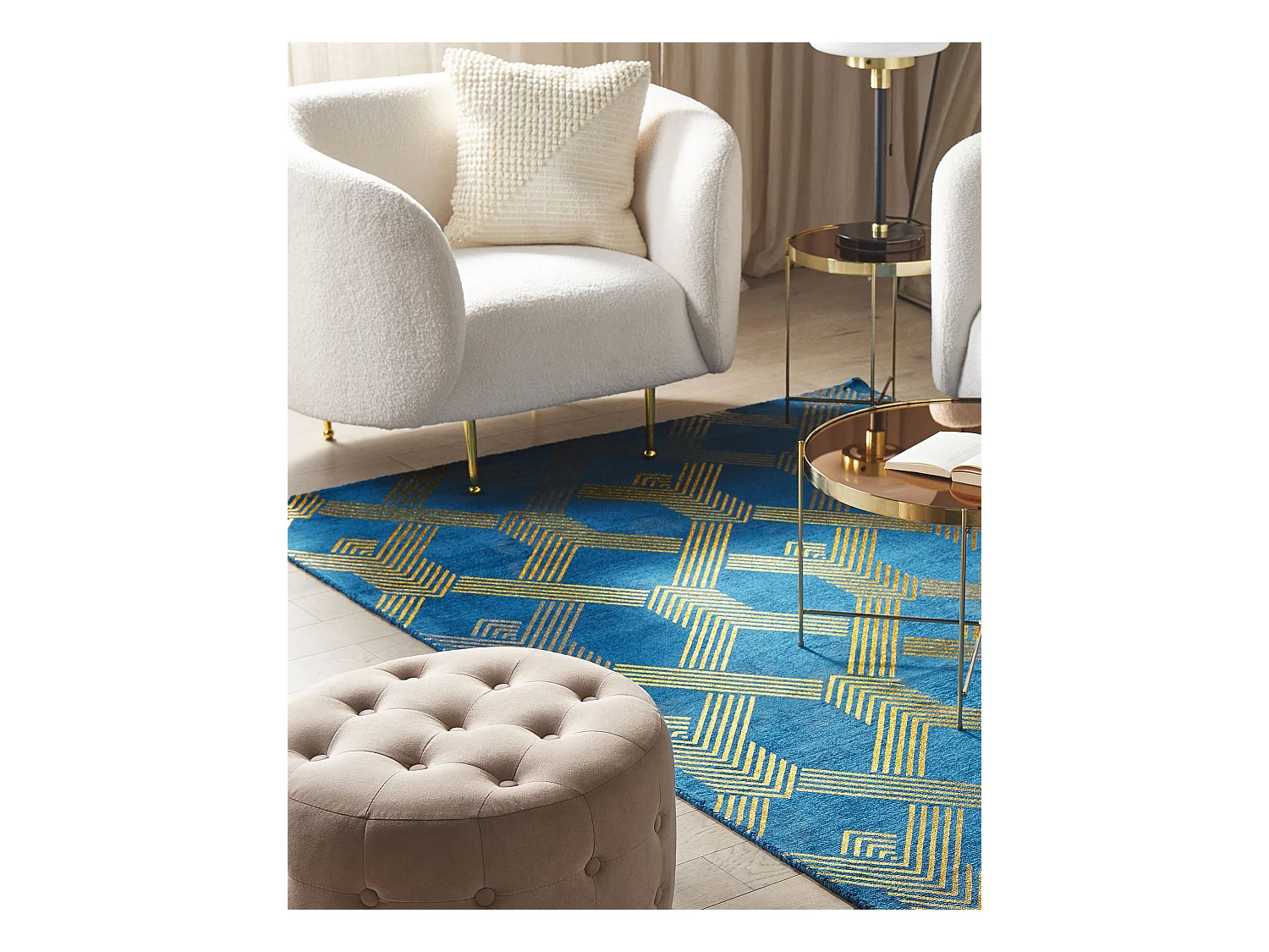 Vloerkleed viscose marineblauw/goud 140 x 200 cm VEKSE