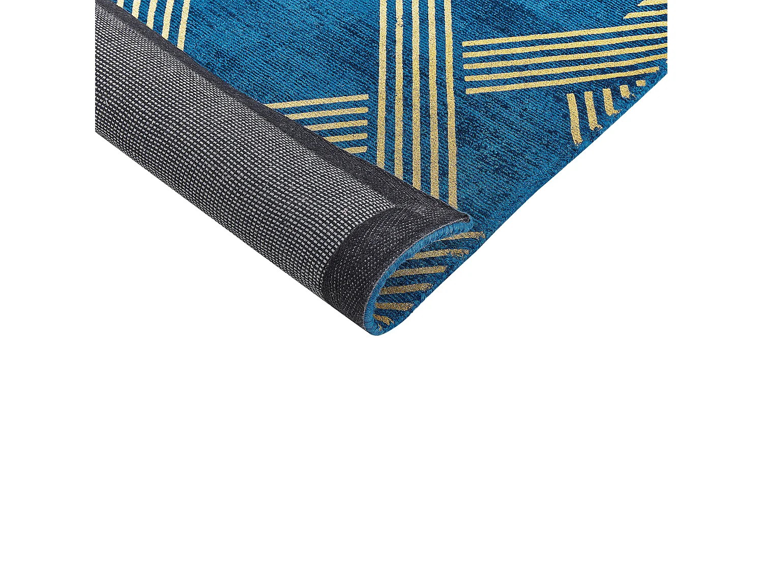 Teppich marineblau / gold 140 x 200 cm geometrisches Muster Kurzflor VEKSE