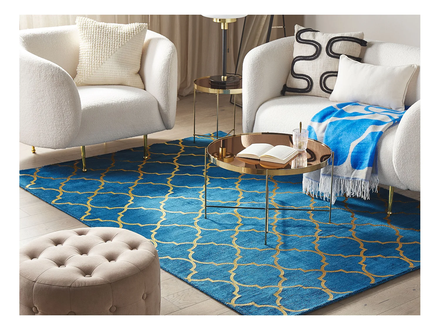 Tappeto viscosa blu marino e oro 160 x 230 cm YELKI