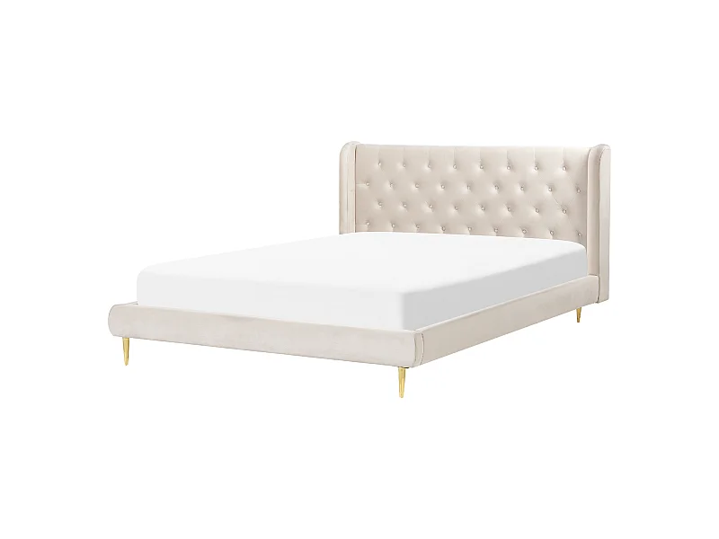 Elegantes Bett Samtstoff hohes Kopfteil in Beige Lattenrost 160 x 200 cm Forbach