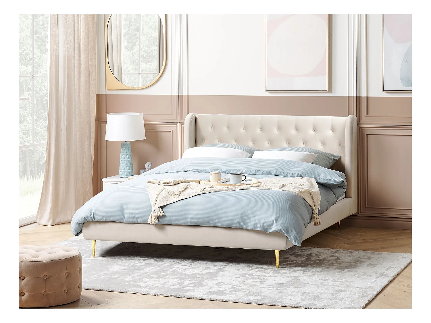 Lit avec sommier Velours FORBACH 160 x 200 cm Beige