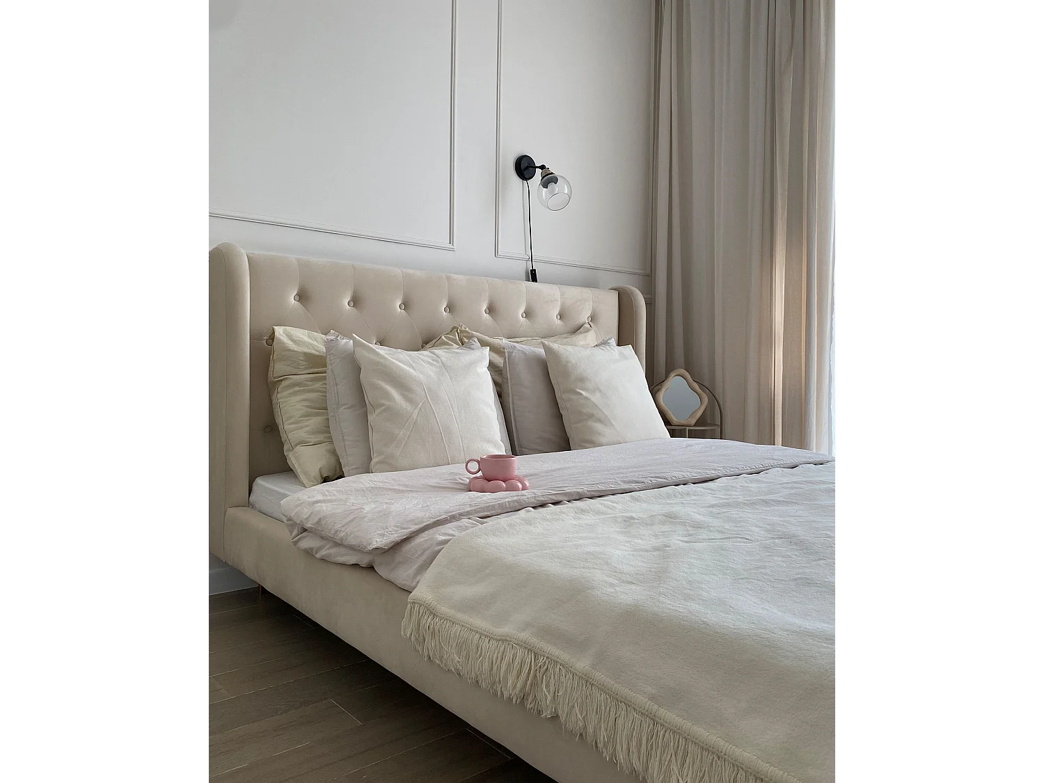 Cama Terciopelo FORBACH 160 x 200 cm Beige