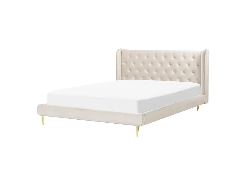 Bed Fluweel FORBACH 160 x 200 cm Beige
