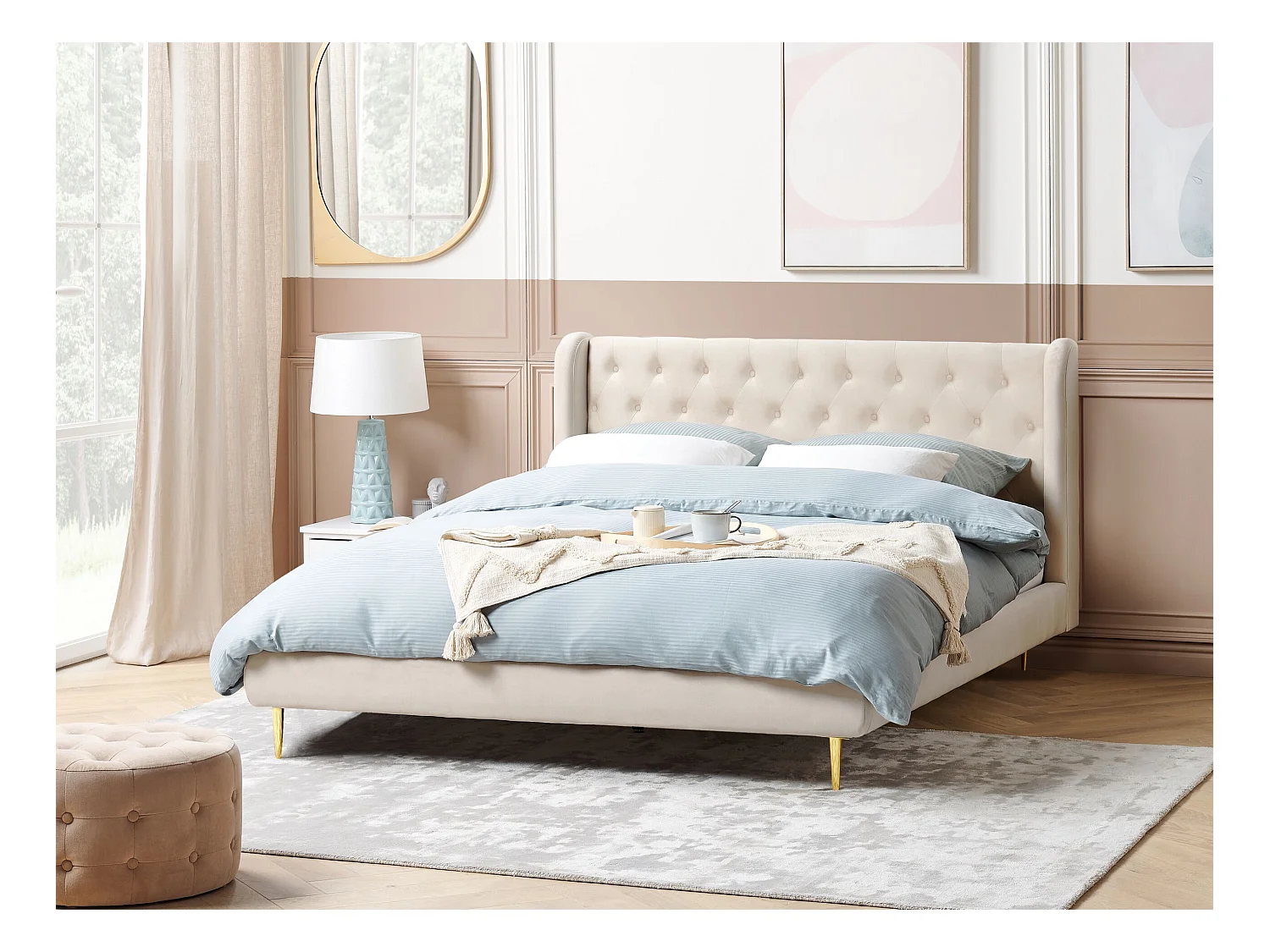 Lit avec sommier Velours FORBACH 180 x 200 cm Beige