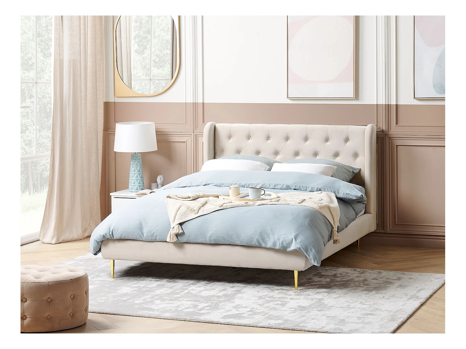 Bed Fluweel FORBACH 140 x 200 cm Beige