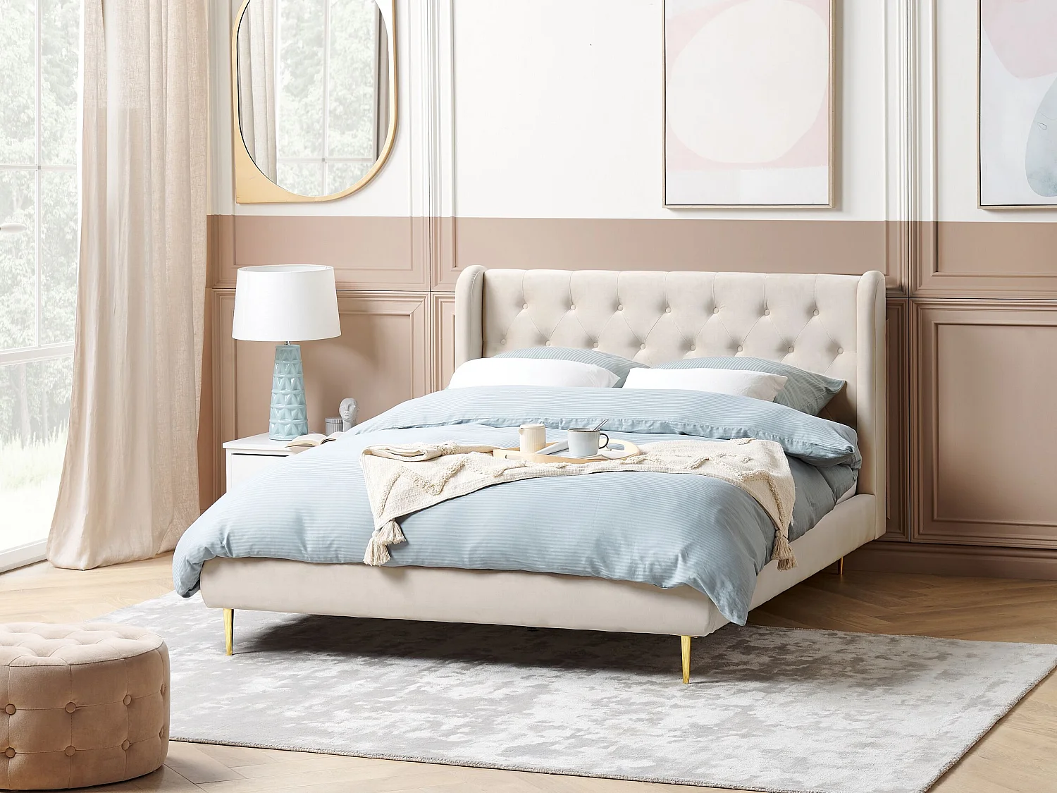 Lit avec sommier Velours FORBACH 140 x 200 cm Beige