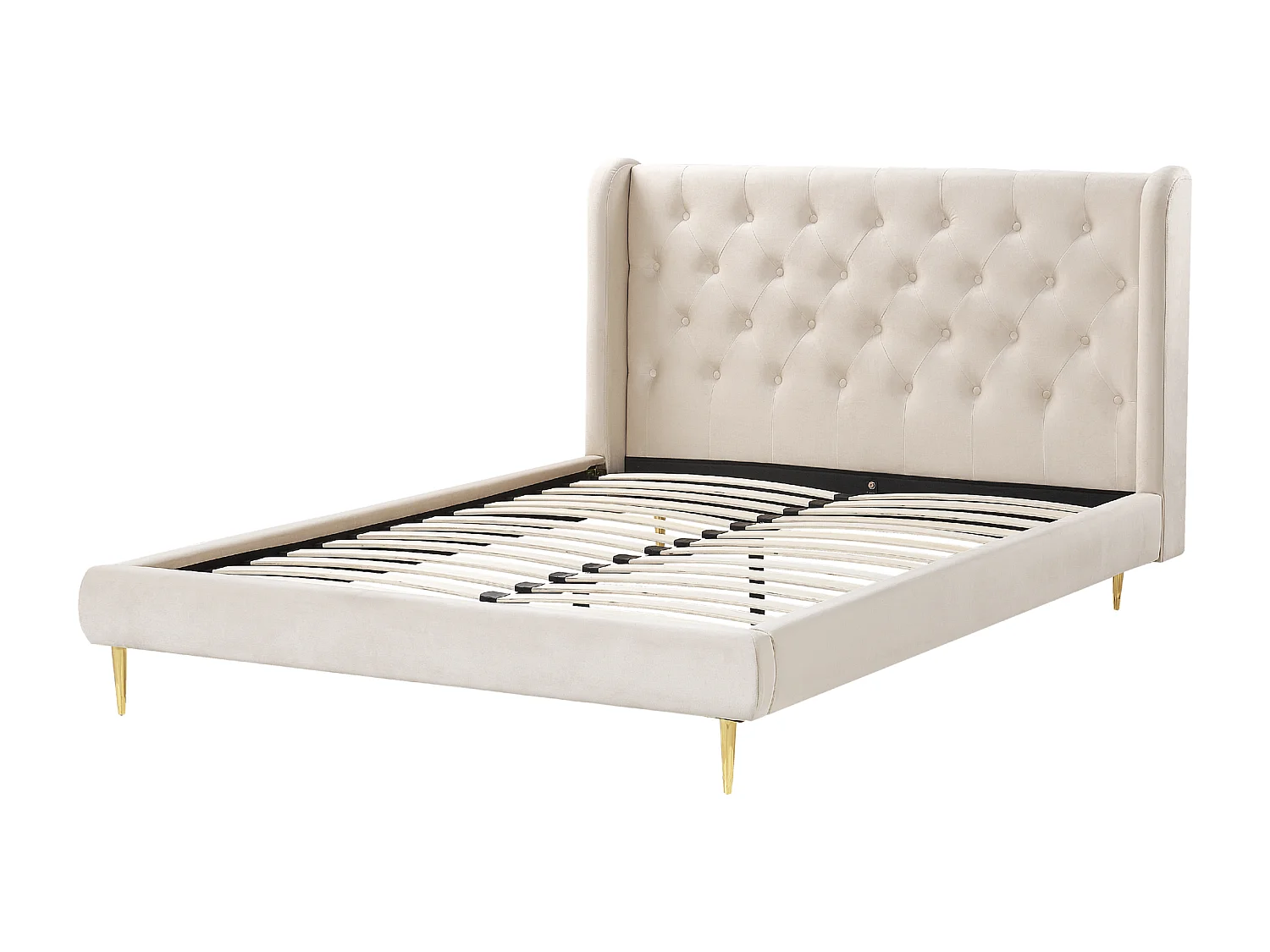 Lit avec sommier Velours FORBACH 140 x 200 cm Beige