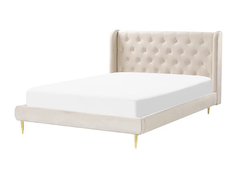 Lit avec sommier Velours FORBACH 140 x 200 cm Beige