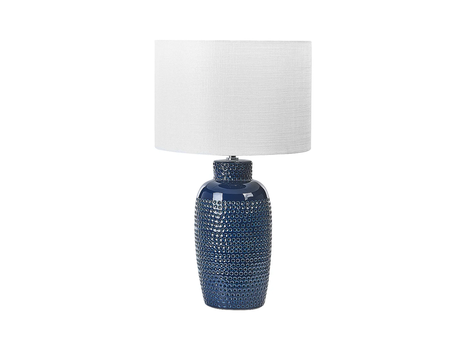 Tischlampe aus Keramik Nachttischlampe weißer Trommelschirm handgefertigt Marineblau Perlis