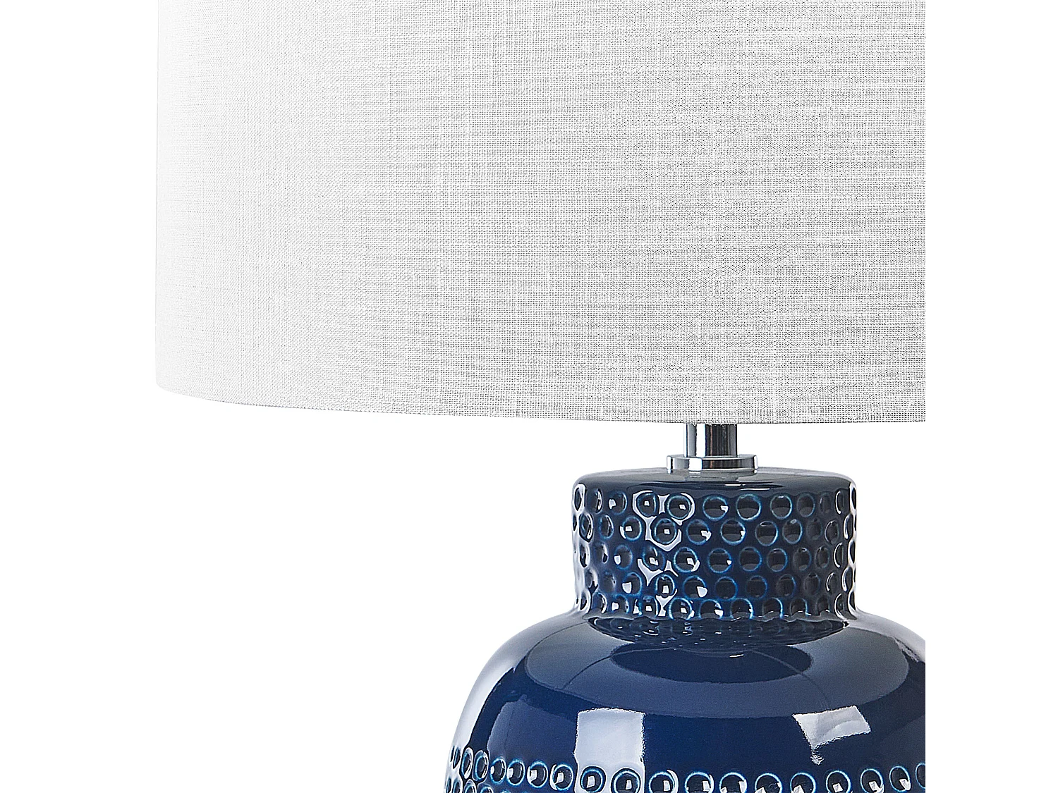 Tischlampe aus Keramik Nachttischlampe weißer Trommelschirm handgefertigt Marineblau Perlis