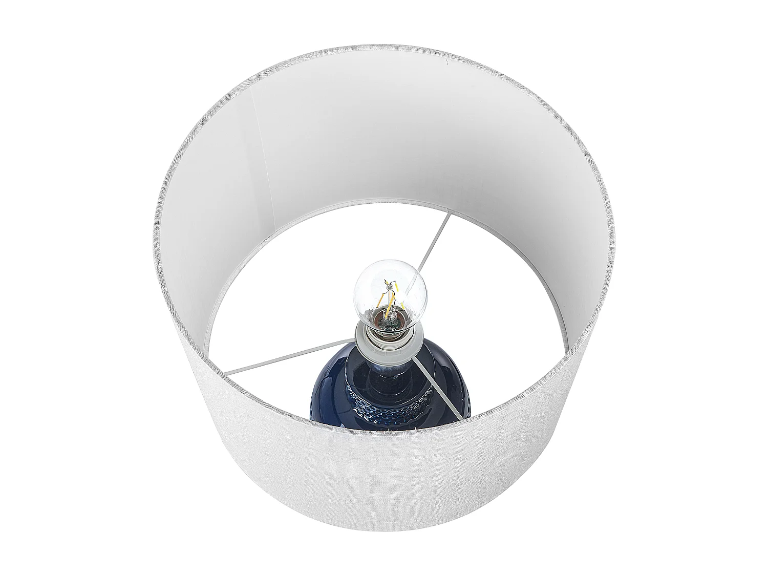 Tischlampe aus Keramik Nachttischlampe weißer Trommelschirm handgefertigt Marineblau Perlis