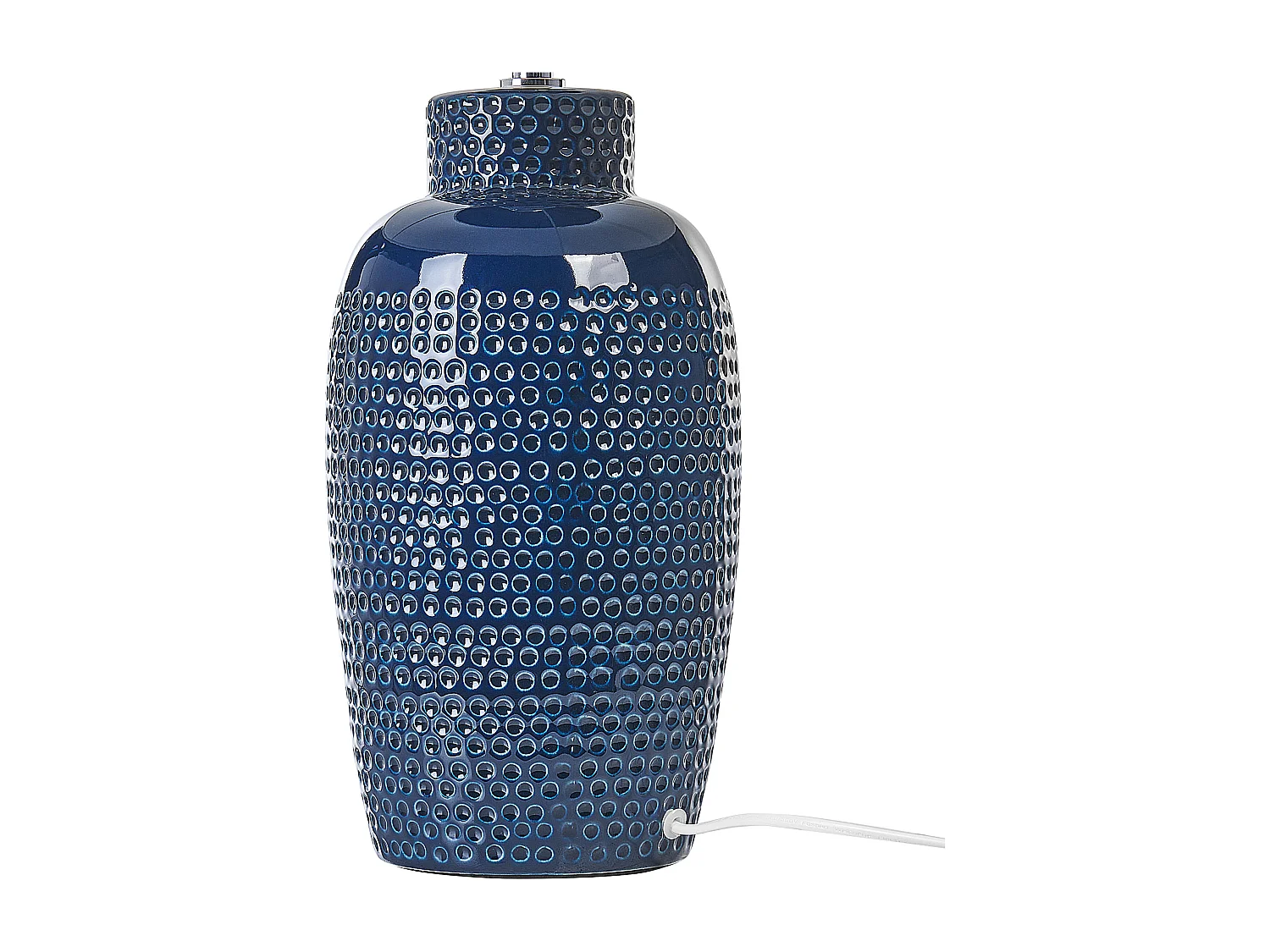 Tischlampe aus Keramik Nachttischlampe weißer Trommelschirm handgefertigt Marineblau Perlis