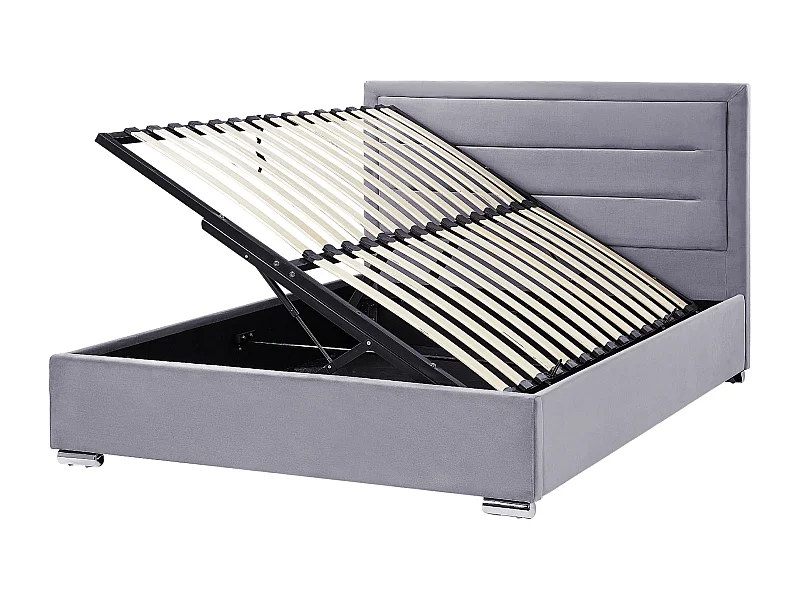 Letto con ottomano Velluto ROUEN 160 x 200 cm Grigio scuro
