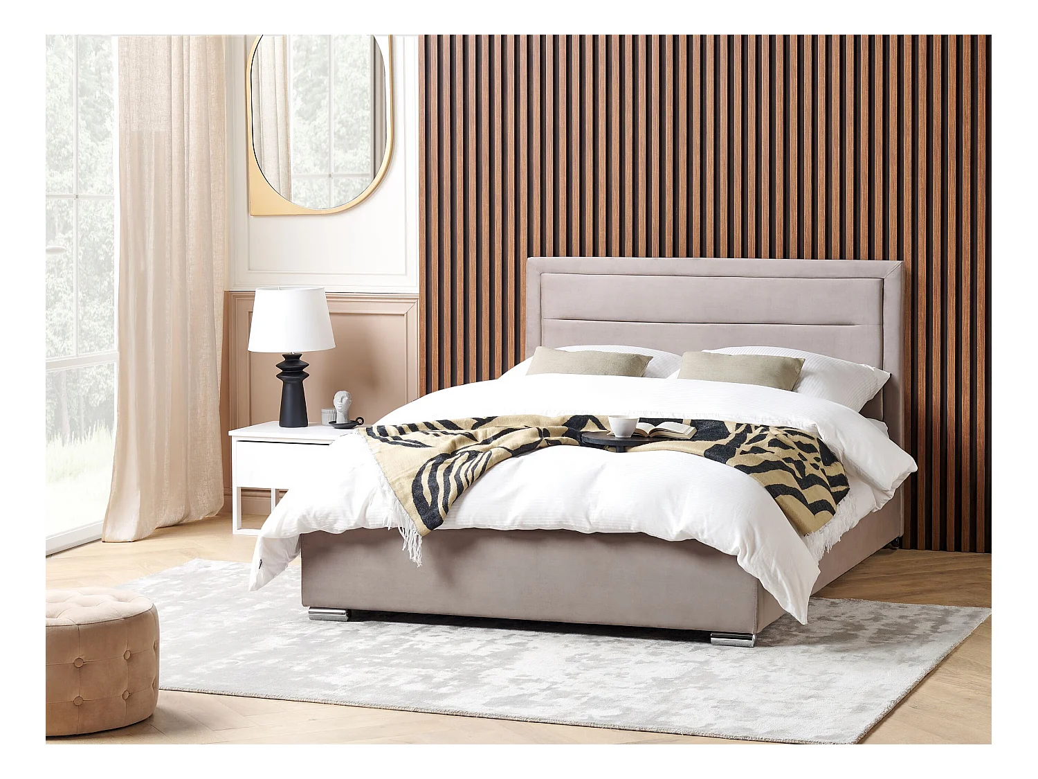 Lit ottoman Velours ROUEN 160 x 200 cm Taupe