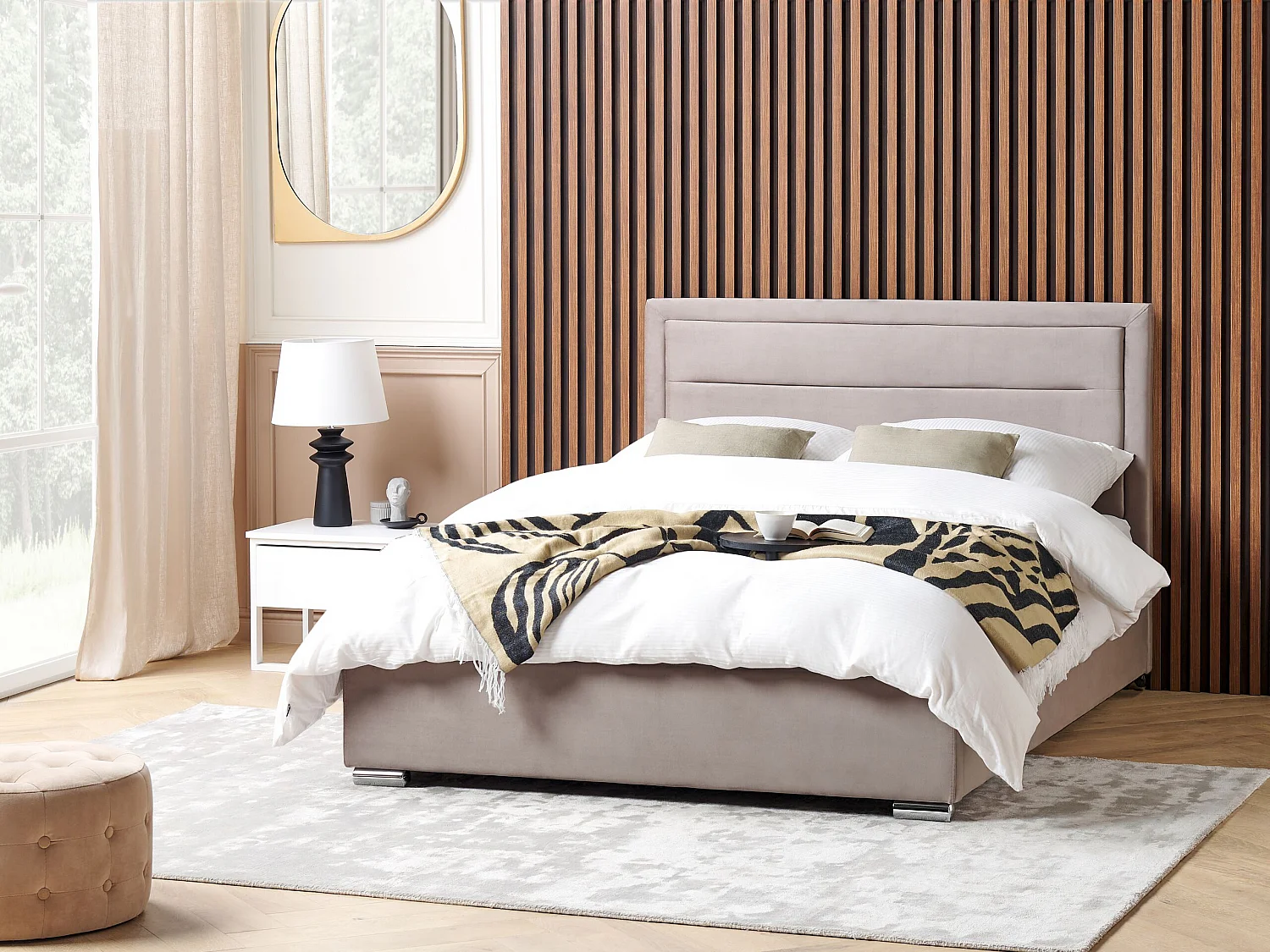 Bett mit Stauraum Samtstoff ROUEN 160 x 200 cm Taupe
