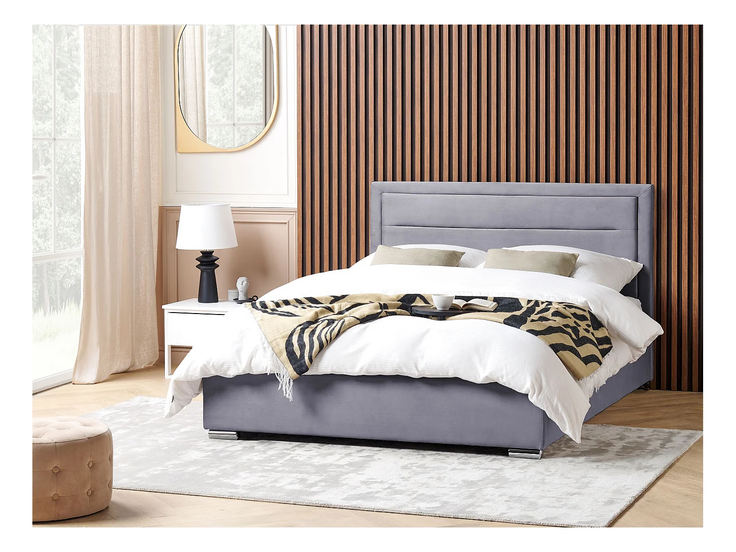 Polsterbett Samtstoff grau 180 x 200 cm mit Stauraum moderner Stil Rouen