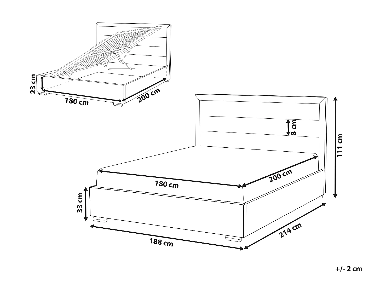 Lit ottoman Velours ROUEN 180 x 200 cm Gris foncé