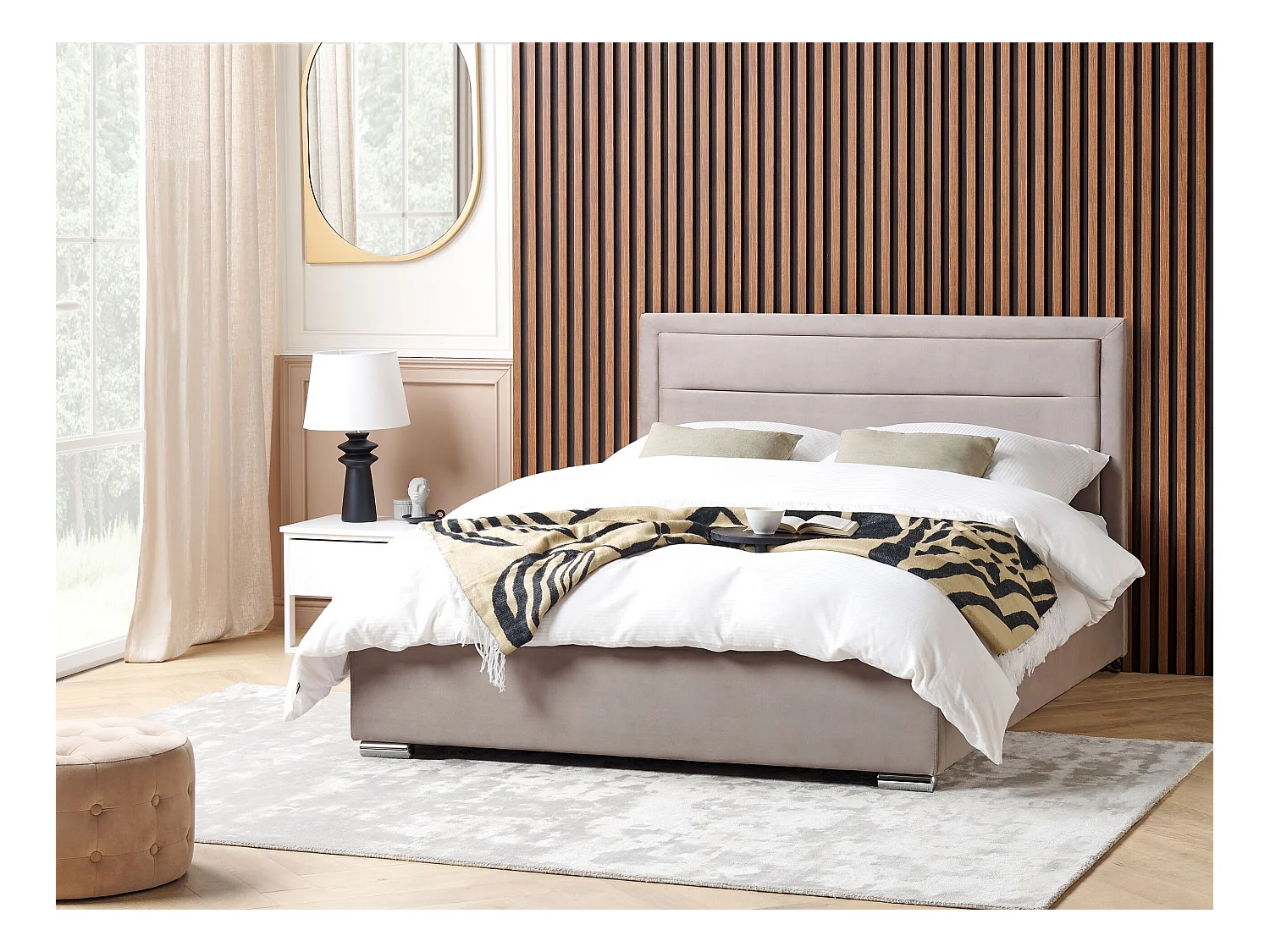 Lit ottoman Velours ROUEN 180 x 200 cm Taupe