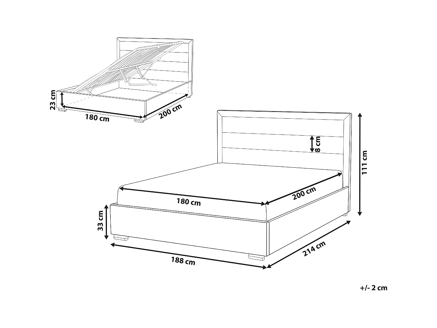 Lit ottoman Velours ROUEN 180 x 200 cm Taupe