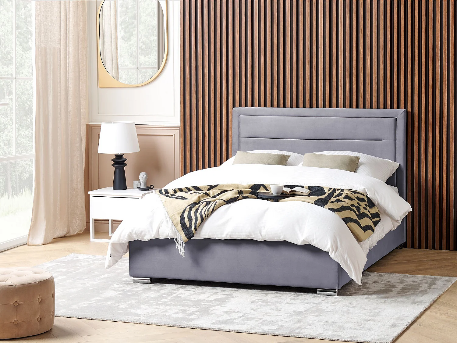 Lit ottoman Velours ROUEN 140 x 200 cm Gris foncé