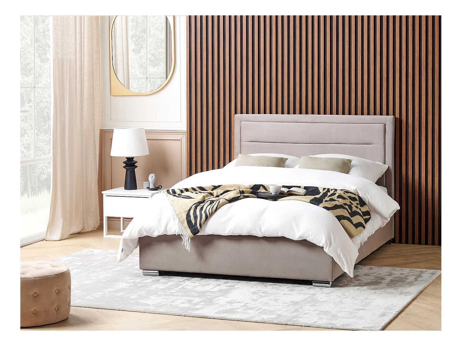 Lit ottoman Velours ROUEN 140 x 200 cm Taupe