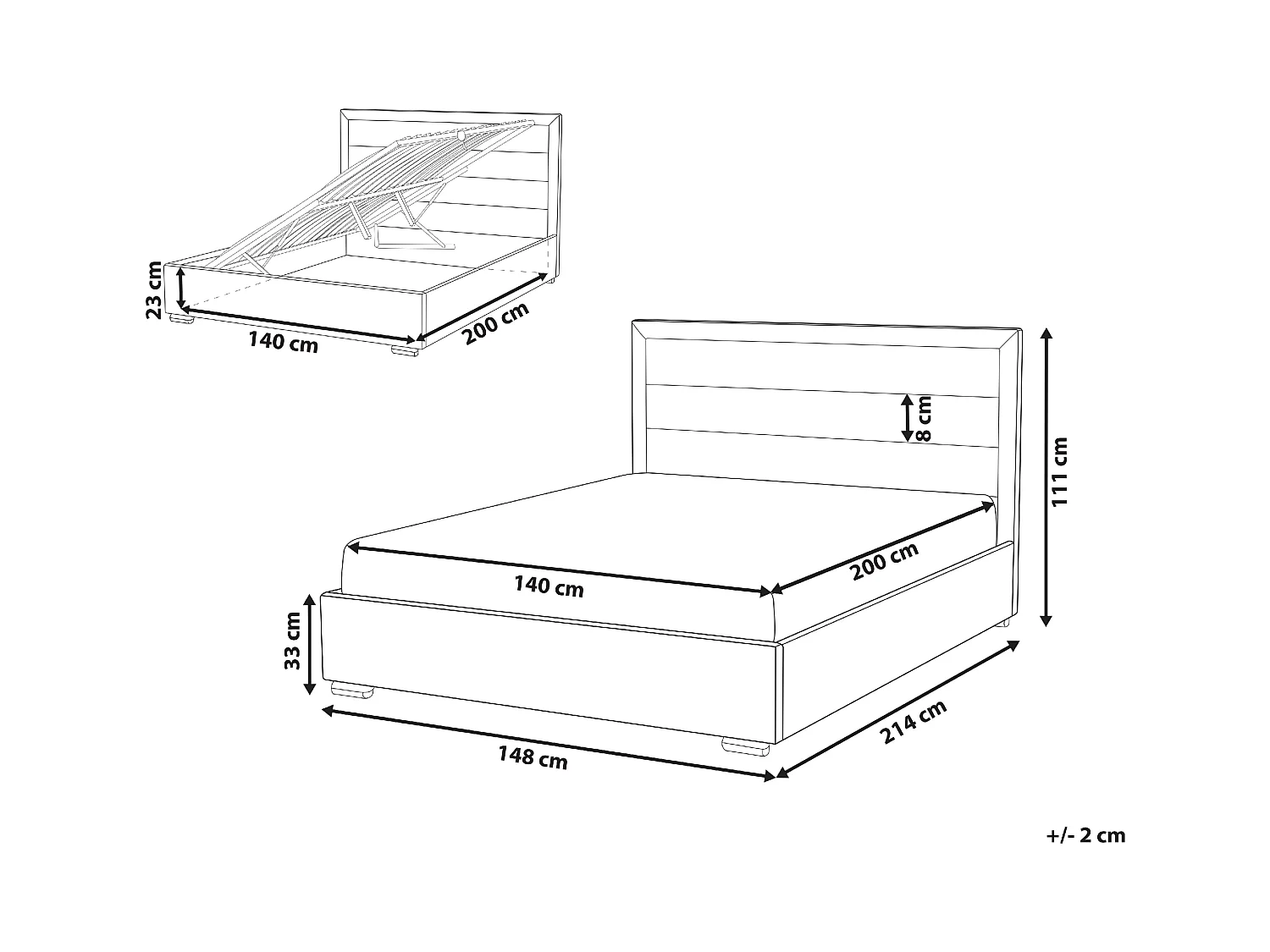 Lit ottoman Velours ROUEN 140 x 200 cm Taupe