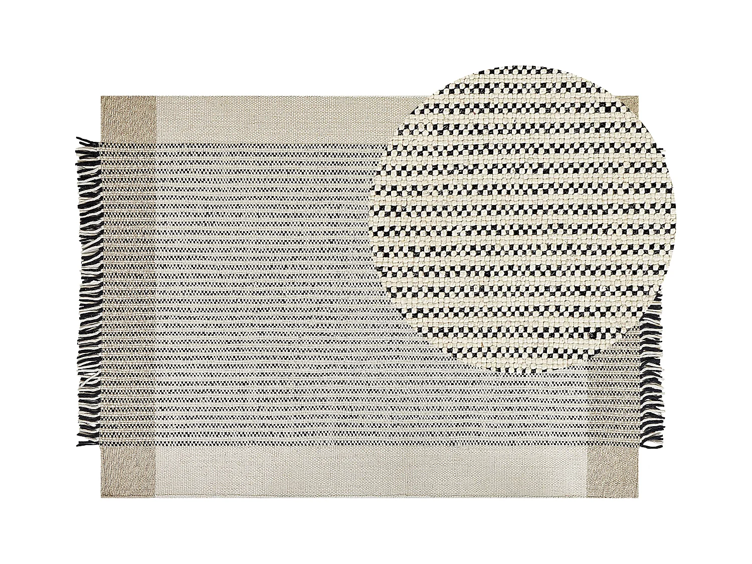 Teppich Wolle / Baumwolle beige 140 x 200 cm Fransen schwarz handgewebt Divarli