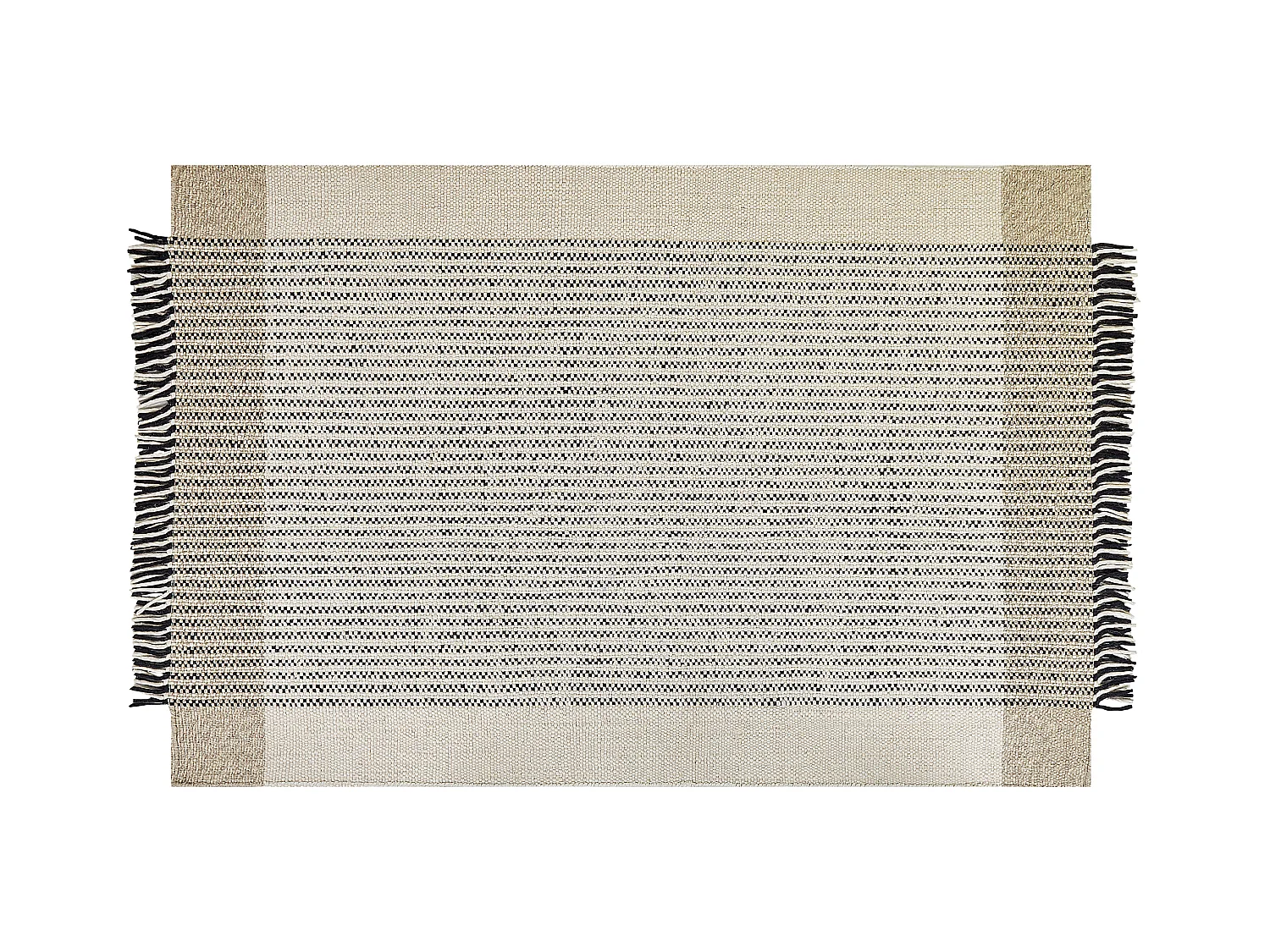 Teppich Wolle / Baumwolle beige 140 x 200 cm Fransen schwarz handgewebt Divarli