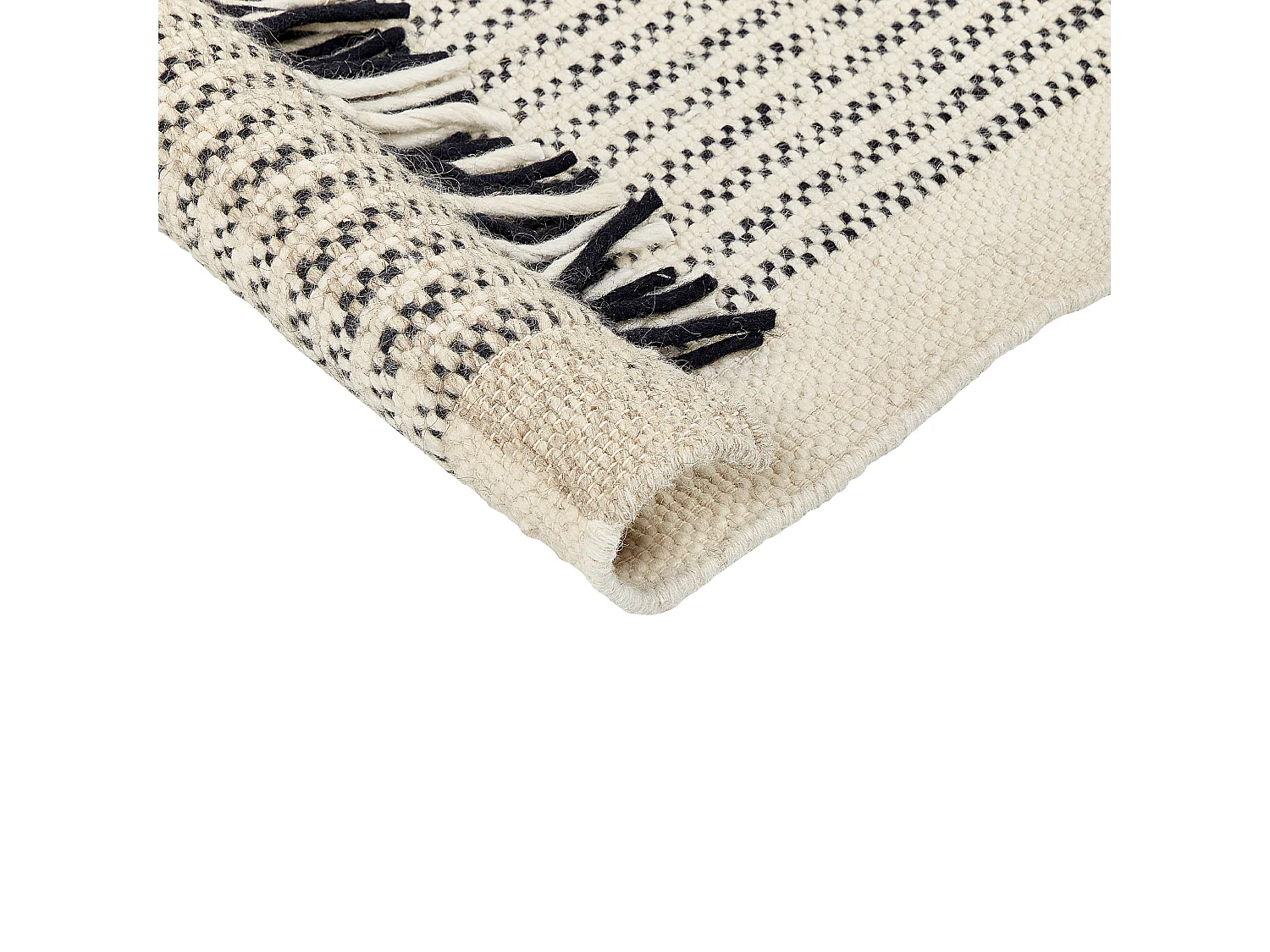 Teppich Wolle / Baumwolle beige 140 x 200 cm Fransen schwarz handgewebt Divarli