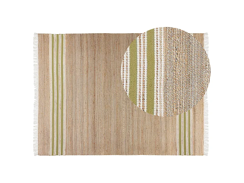 Teppich Jute natürlich beige 160 x 230 cm Fransen Streifen grün handgewebt Mirza