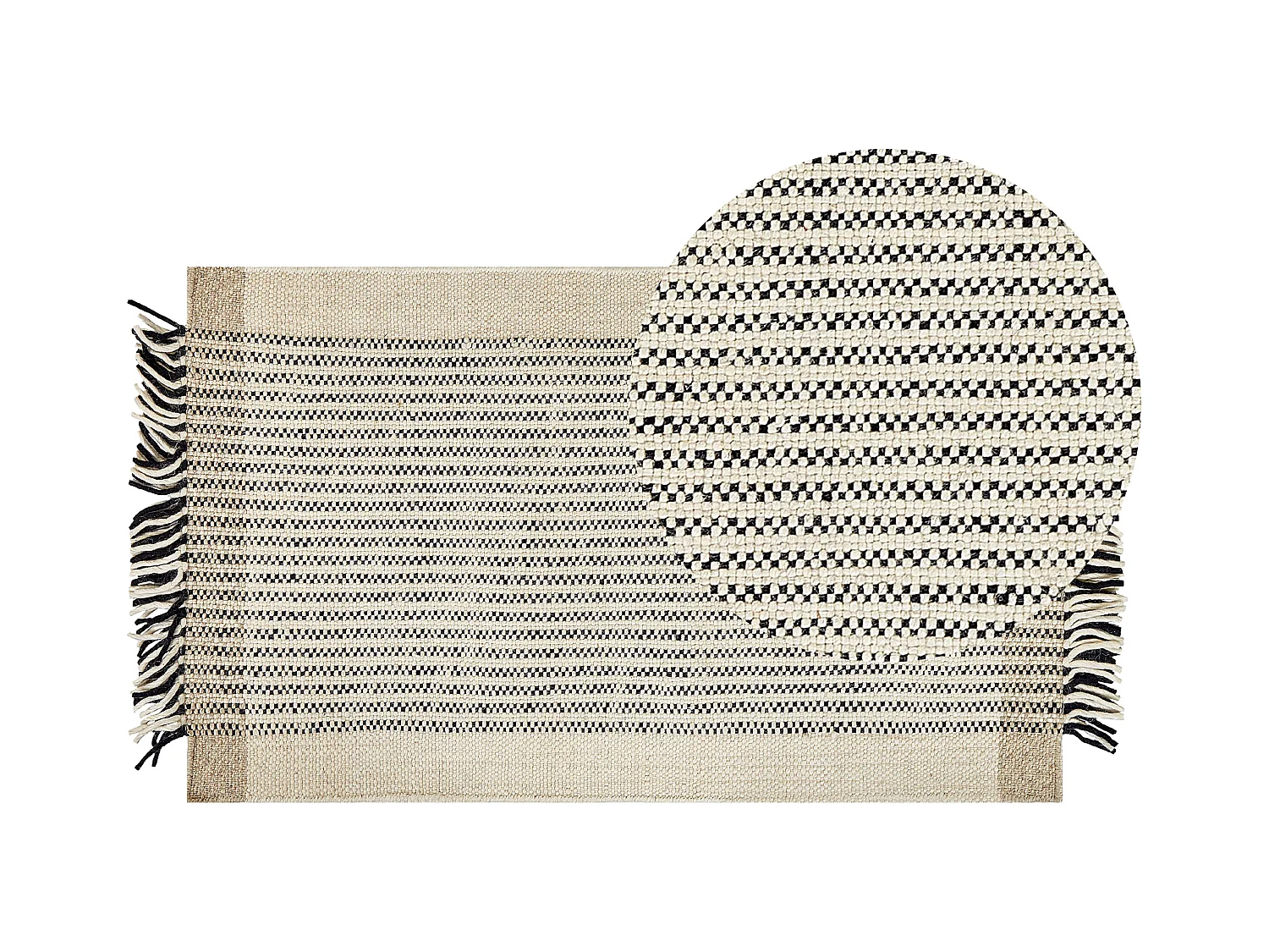 Teppich Wolle / Baumwolle beige 80 x 150 cm Fransen schwarz handgewebt Divarli