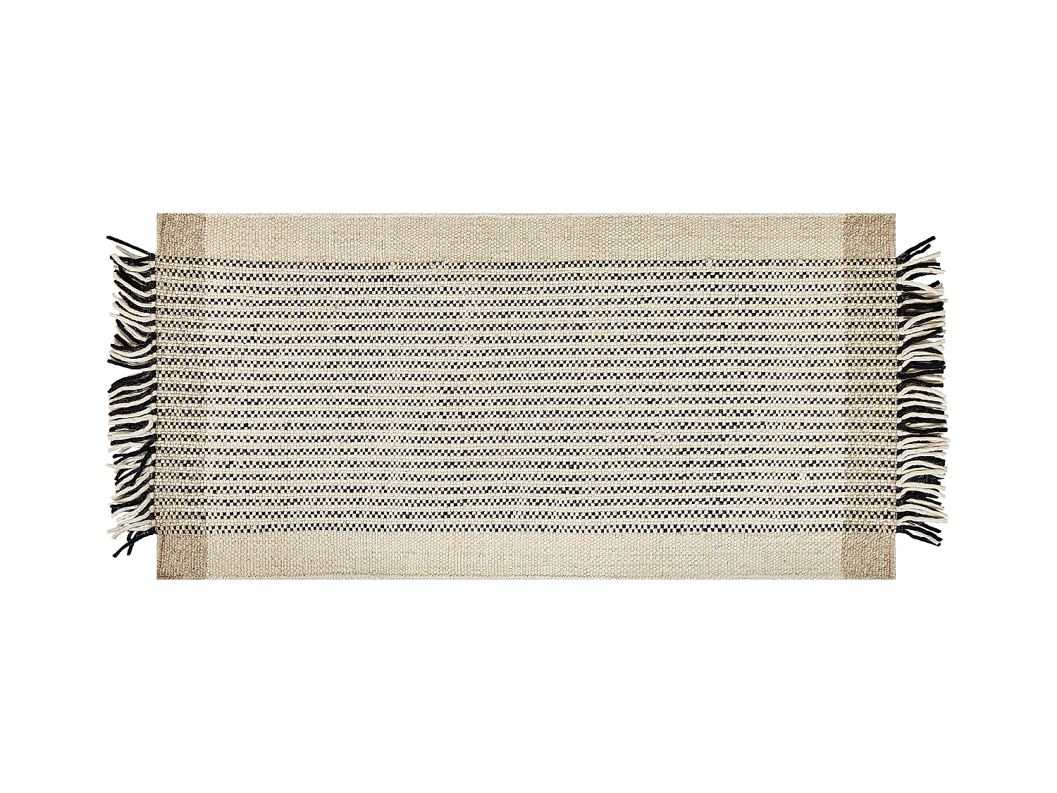 Teppich Wolle / Baumwolle beige 80 x 150 cm Fransen schwarz handgewebt Divarli