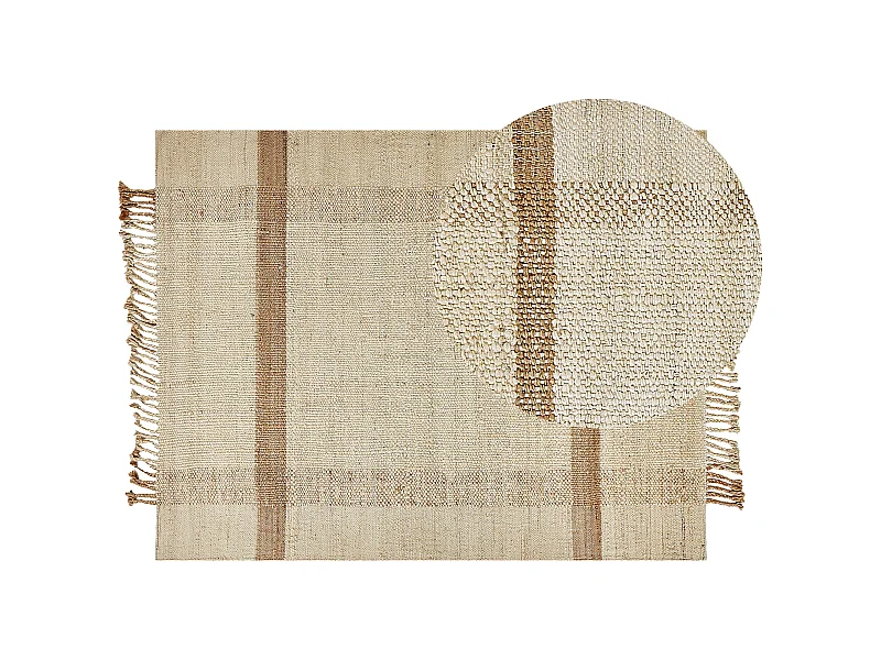 Teppich Jute natürlich beige 140 x 200 cm Fransen geometrisches Muster Yelmez
