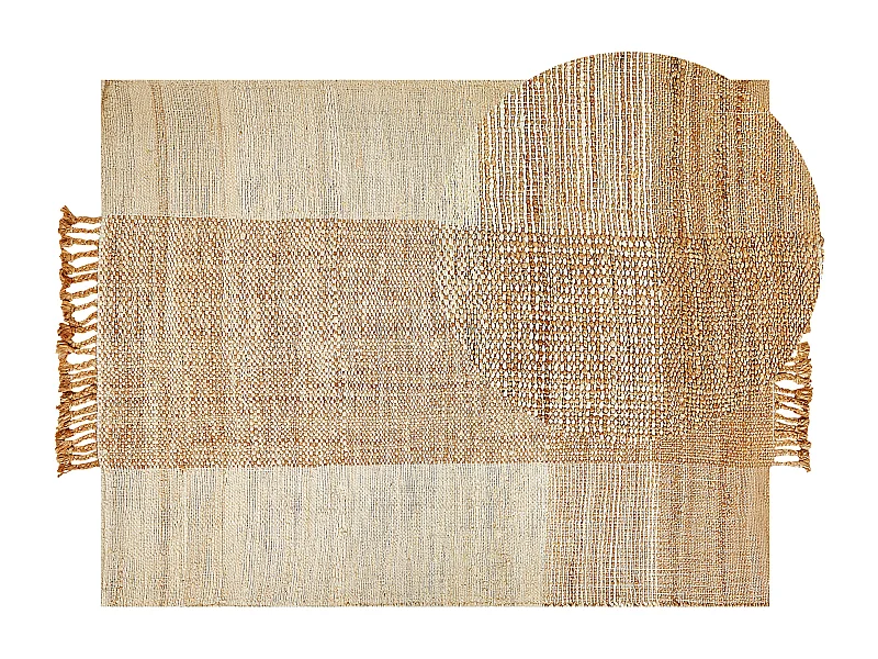 Teppich Jute natürlich beige 160 x 230 cm Fransen geometrisches Muster Hamzalar