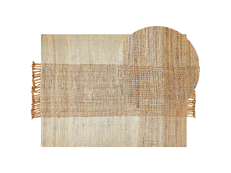 Teppich Jute natürlich beige 140 x 200 cm Fransen geometrisches Muster Hamzalar