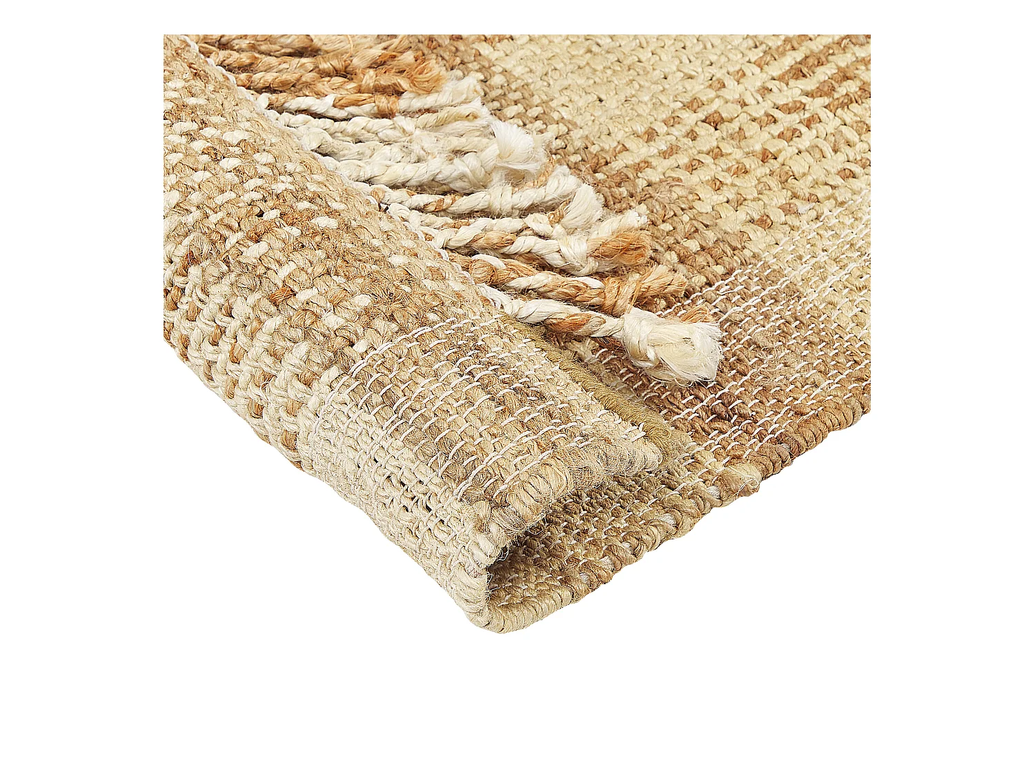 Teppich Jute natürlich beige 140 x 200 cm Fransen geometrisches Muster Berissa