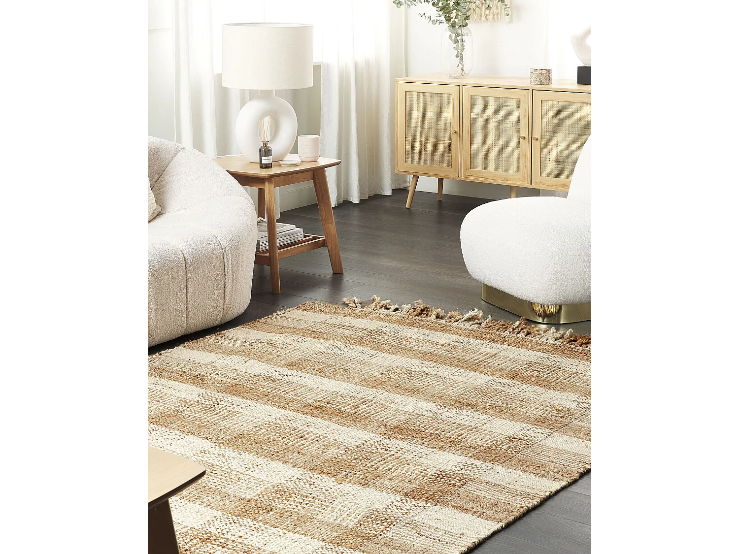 Teppich Jute natürlich beige 140 x 200 cm Fransen geometrisches Muster Berissa